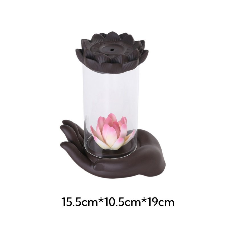 Handmade Traditional Purple Clay Lotus Zen Buddha Hand Incense Burner Backflow Handmade Traditional Purple Clay Lotus Zen Buddha Hand Incense Burner Backflow