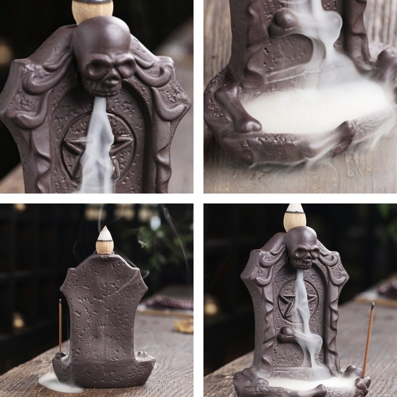 Horrible Purple Clay Halloween Skeleton Tombstone Backflow Cone Fountain Incense Burner Horrible Purple Clay Halloween Skeleton Tombstone Backflow Cone Fountain Incense Burner