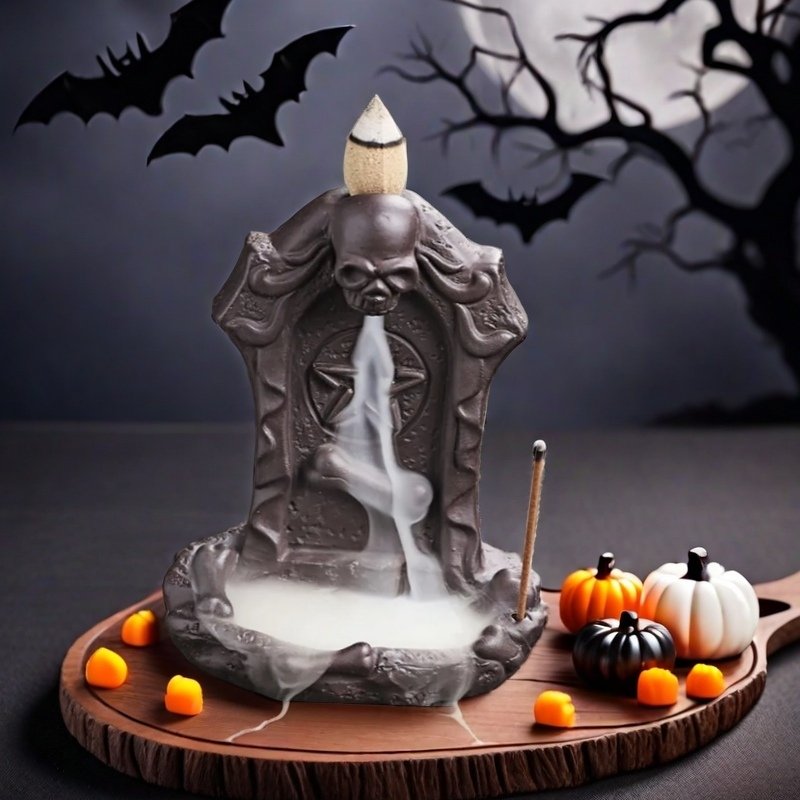 Horrible Purple Clay Halloween Skeleton Tombstone Backflow Cone Fountain Incense Burner Horrible Purple Clay Halloween Skeleton Tombstone Backflow Cone Fountain Incense Burner