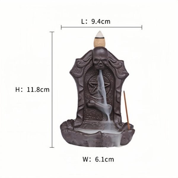 Horrible Purple Clay Halloween Skeleton Tombstone Backflow Cone Fountain Incense Burner