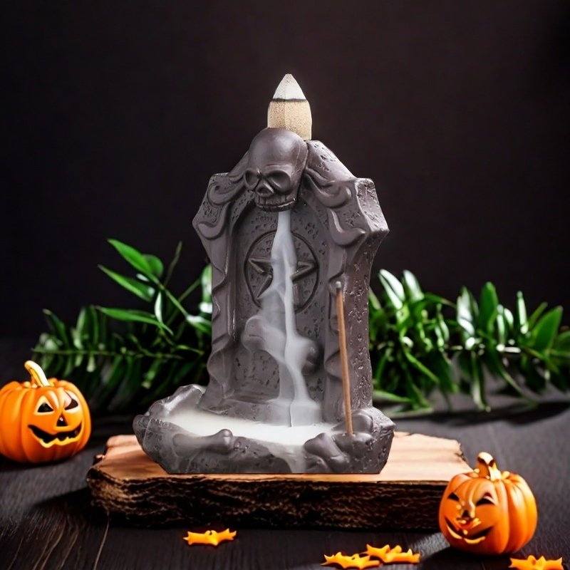 Horrible Purple Clay Halloween Skeleton Tombstone Backflow Cone Fountain Incense Burner Horrible Purple Clay Halloween Skeleton Tombstone Backflow Cone Fountain Incense Burner