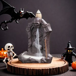 Horrible Purple Clay Halloween Skeleton Tombstone Backflow Cone Fountain Incense Burner