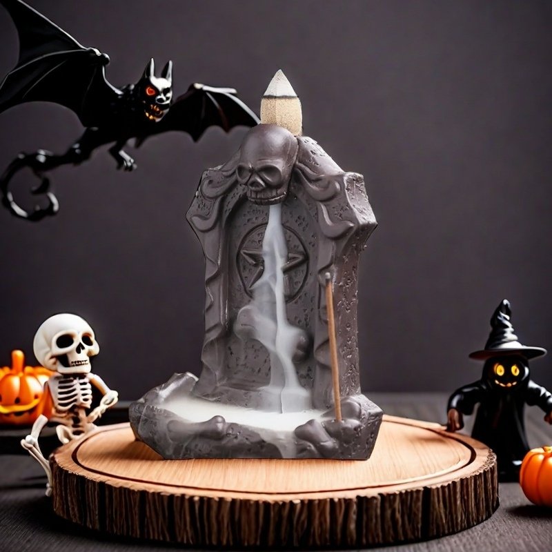 Horrible Purple Clay Halloween Skeleton Tombstone Backflow Cone Fountain Incense Burner Horrible Purple Clay Halloween Skeleton Tombstone Backflow Cone Fountain Incense Burner