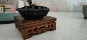 Black Alloy Lotus Seedpod Spiral Coil Incense Burner Holder for Cones with Lid photo review