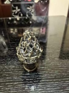 Small Alloy Mountain Carved Tree Cone Incense Burner Holder for Sale photo review
