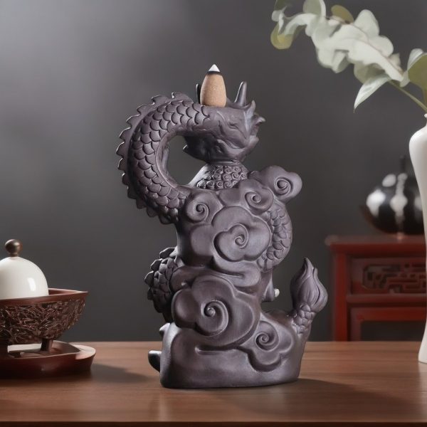 Purple Clay Dragon Smoking with Zen Buddha Smoke Backflow Incense Holder (2)