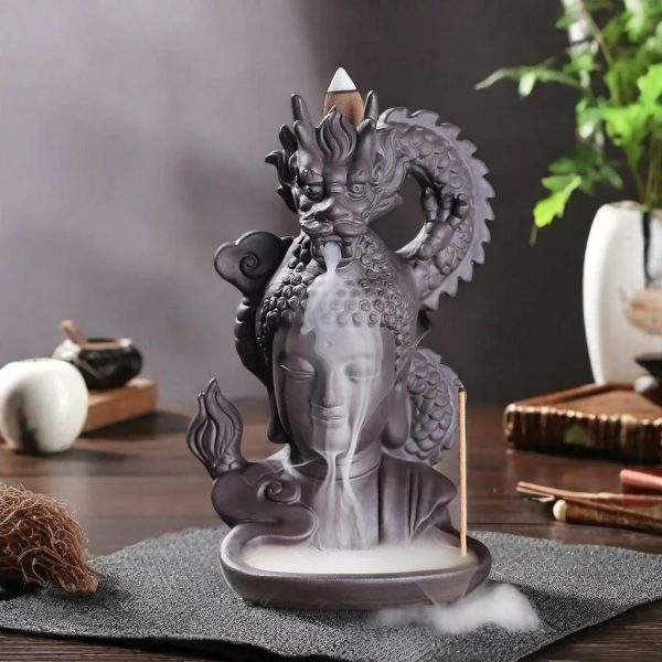 Purple Clay Dragon Smoking with Zen Buddha Smoke Backflow Incense Holder (3)