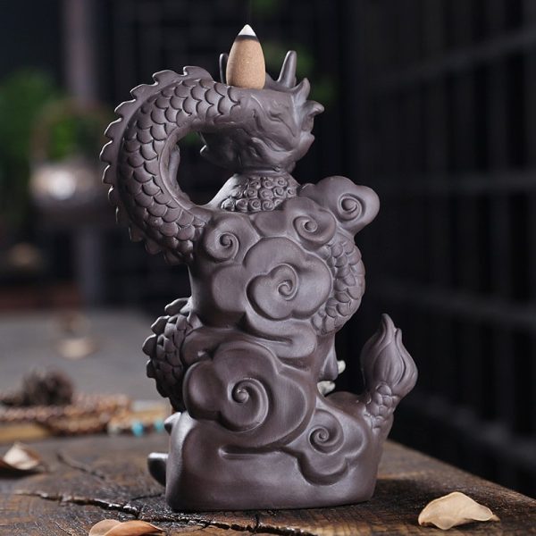 Purple Clay Dragon with Zen Buddha Smoke Backflow Incense Holder