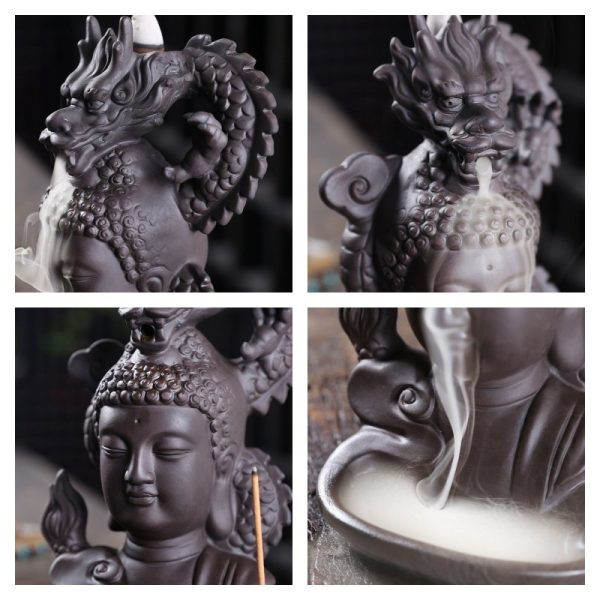Purple Clay Dragon with Zen Buddha Smoke Backflow Incense Holder