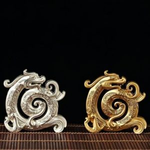 Small Silver and Golden Dragon Theme Brass Incense Burner for Sticks