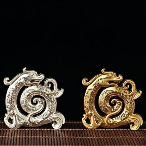 Small Silver and Golden Dragon Theme Brass Incense Burner for Sticks