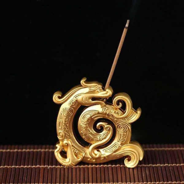 Small Silver and Golden Dragon Theme Brass Incense Burner for Sticks