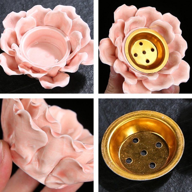 White and Pink Handmade Ceramic Lotus Stick Incense Burner Holder White and Pink Handmade Ceramic Lotus Stick Incense Burner Holder