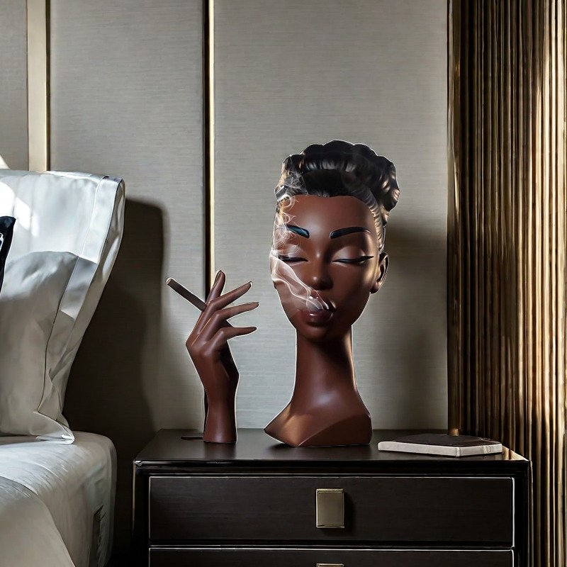 Modern Black Woman Black Girl Smoking Head Face Cone Incense Burner Modern Black Woman Black Girl Smoking Head Face Cone Incense Burner