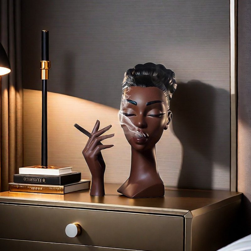 Modern Black Woman Black Girl Smoking Head Face Cone Incense Burner Modern Black Woman Black Girl Smoking Head Face Cone Incense Burner