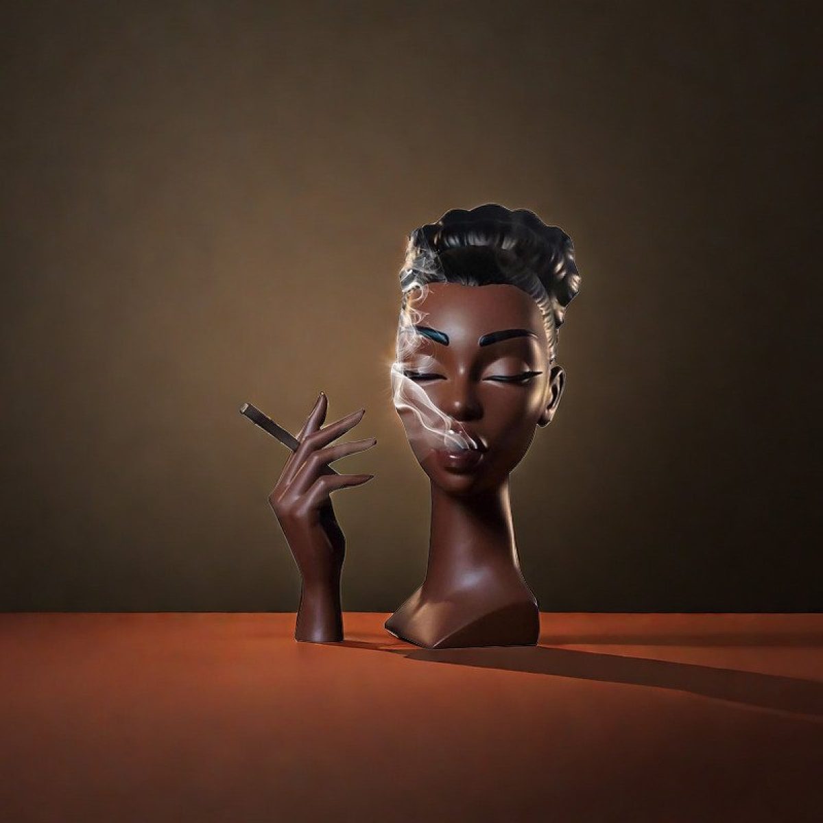 Modern Black Woman Black Girl Smoking Head Face Cone Incense Burner