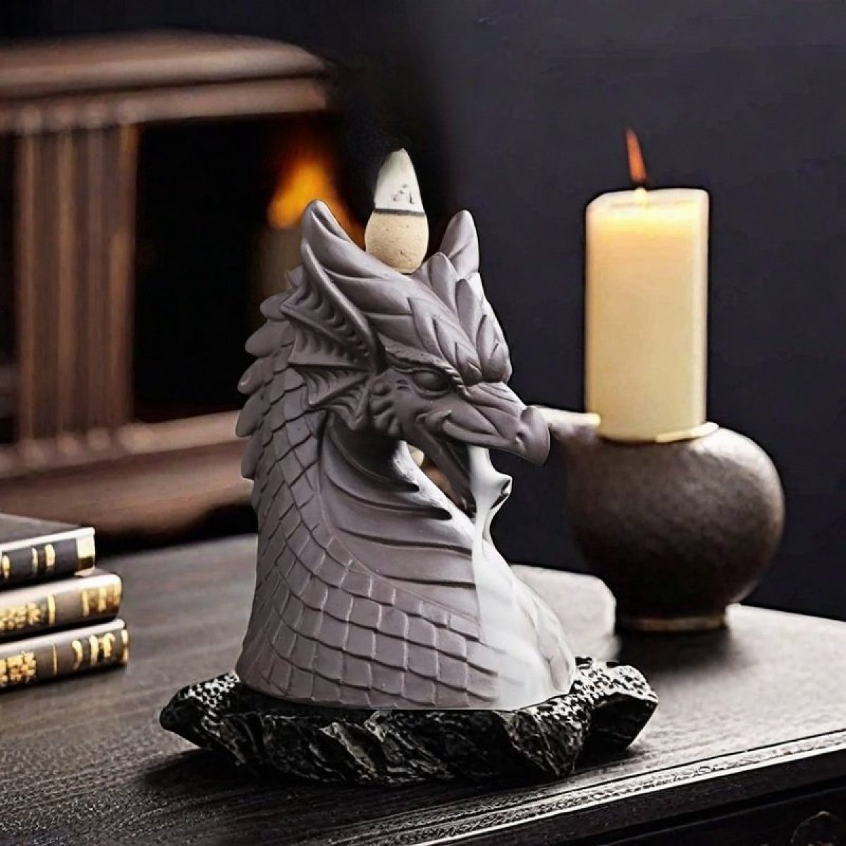 Antique Purple Clay Dragon Head Backflow Waterfall Incense Holder for Sale
