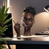 Modern Black Woman Black Girl Smoking Head Face Cone Incense Burner