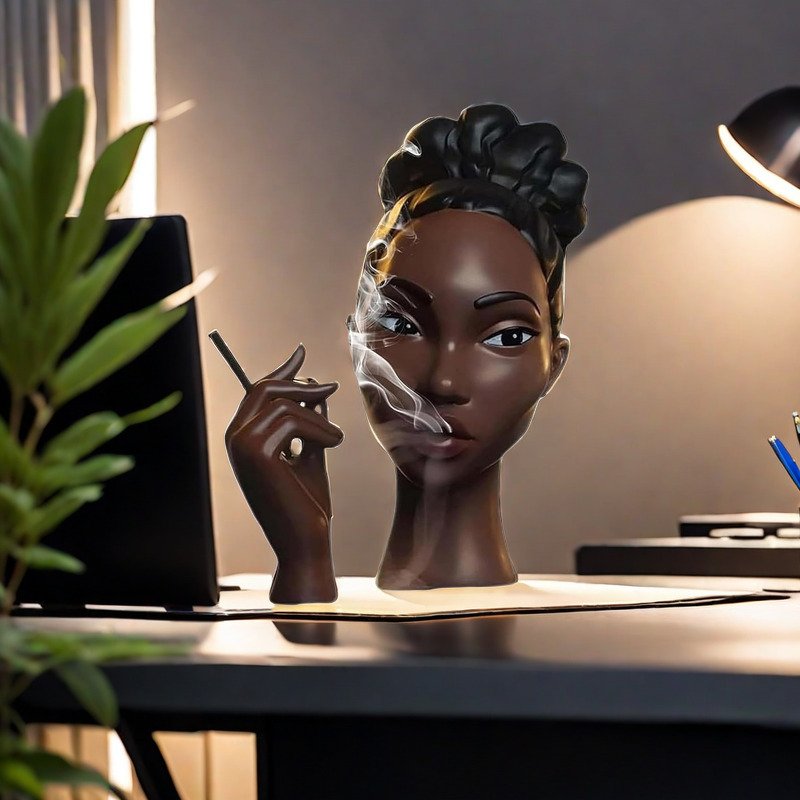 Modern Black Woman Black Girl Smoking Head Face Cone Incense Burner Modern Black Woman Black Girl Smoking Head Face Cone Incense Burner