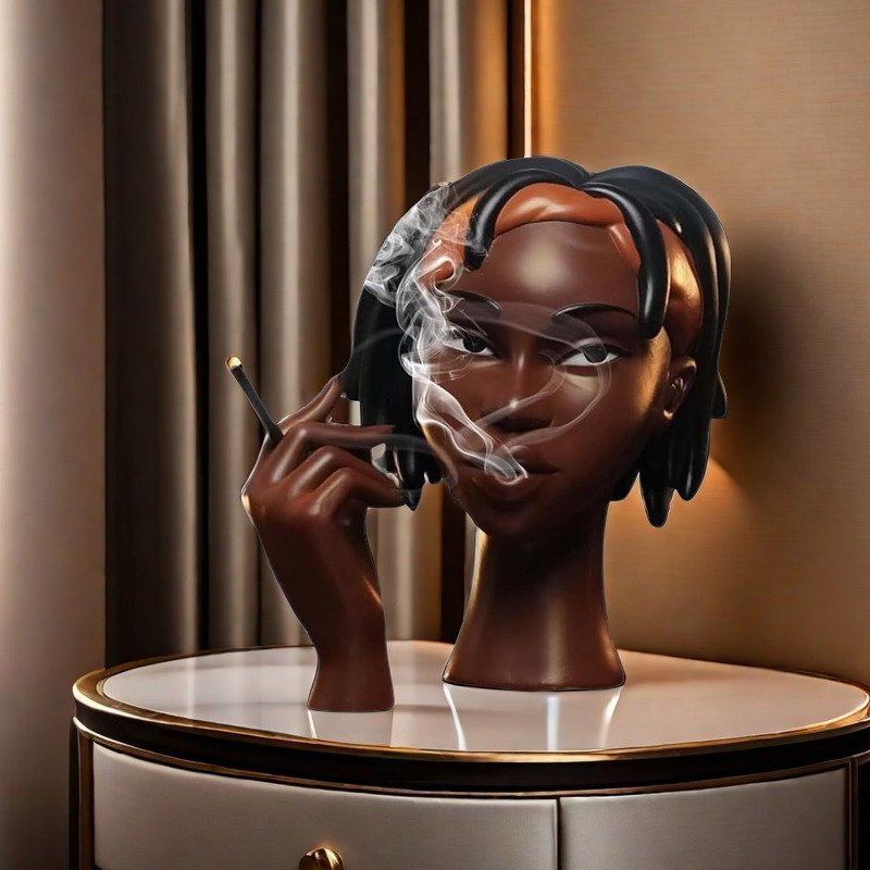 Modern Black Woman Black Girl Smoking Head Face Cone Incense Burner Modern Black Woman Black Girl Smoking Head Face Cone Incense Burner