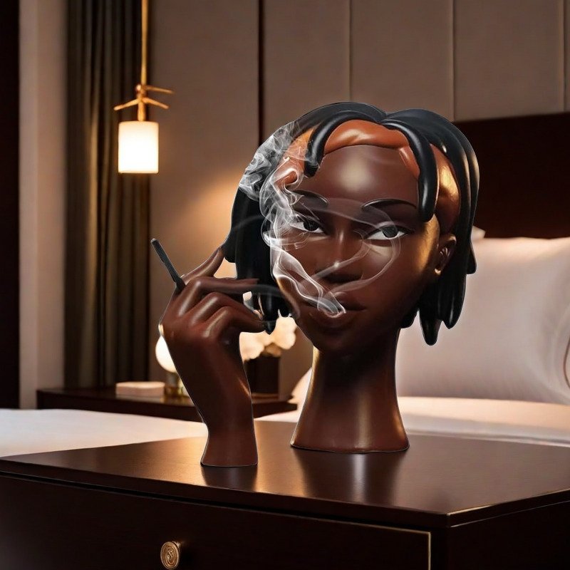 Modern Black Woman Black Girl Smoking Head Face Cone Incense Burner Modern Black Woman Black Girl Smoking Head Face Cone Incense Burner
