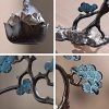 Alloy Antique Blue Japanese Pine Tree with Lotus Theme Hanging Censer Incense Burner