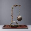 Antique Alloy Chinese Burning Conical Incense Holder with Bamboo Shaped Stand