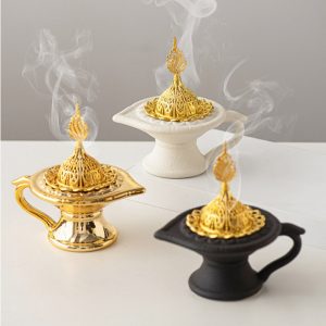 Antique Arabian Magic Lamp Theme Ceramic and Metal Church Incense Censer Burner