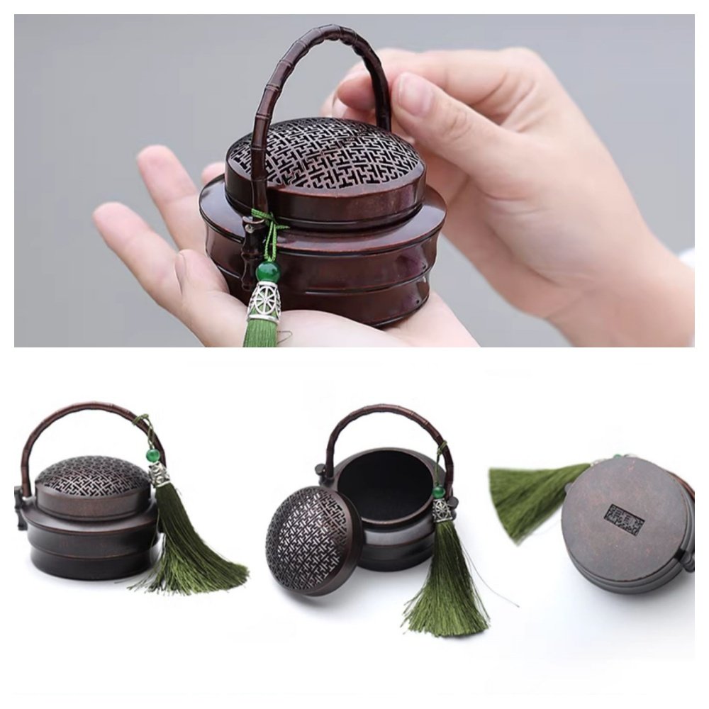 Antique Bamboo Joint Shaped Copper Charcoal Burning Incense Holder Hand Warmer with Wood Handle Antique Bamboo Joint Shaped Copper Charcoal Burning Incense Holder Hand Warmer with Wood Handle