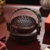 Antique Bamboo Joint Shaped Copper Charcoal Burning Incense Holder Hand Warmer with Wood Handle