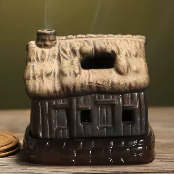 Antique Brown and Green Ceramic Handcrafted Burning Incense House Burner