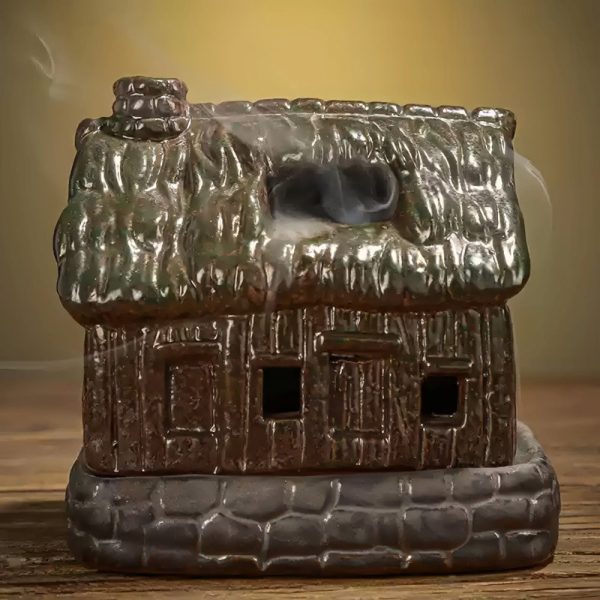 Antique Brown and Green Ceramic Handcrafted Burning Incense House Burner
