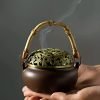 Antique Japanese Ceramic Charcoal Hand Warmer Incense Burner with Bamboo Handle & Lid