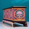Antique Colored Auspicious Pattern Wood Conical Coffin Shaped Incense Burner Holder