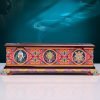 Antique Colored Auspicious Pattern Wood Conical Coffin Shaped Incense Burner Holder
