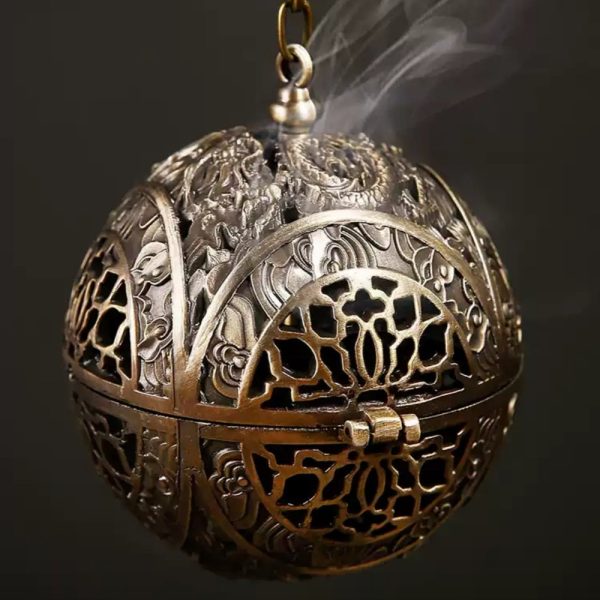 Antique Alloy Chinese Burning Conical Incense Holder with Bamboo Shaped Stand