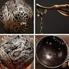 Antique Alloy Chinese Burning Conical Incense Holder with Bamboo Shaped Stand
