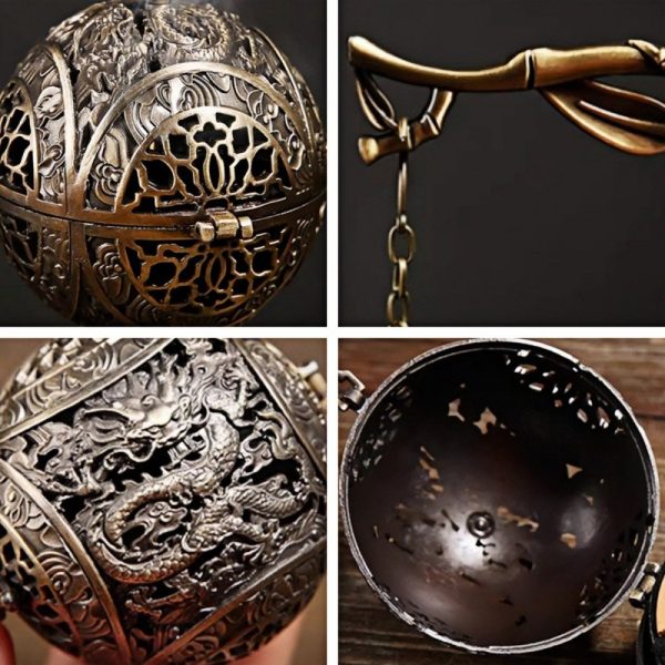 Antique Alloy Chinese Burning Conical Incense Holder with Bamboo Shaped Stand