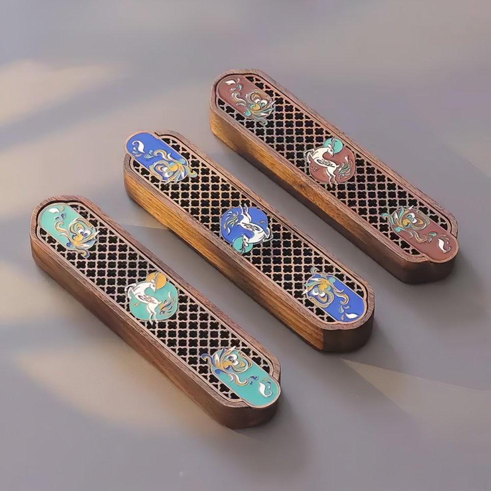 Antique Dunhuang Theme Wooden Conical Incense Coffin Burner Holder Antique Dunhuang Theme Wooden Conical Incense Coffin Burner Holder