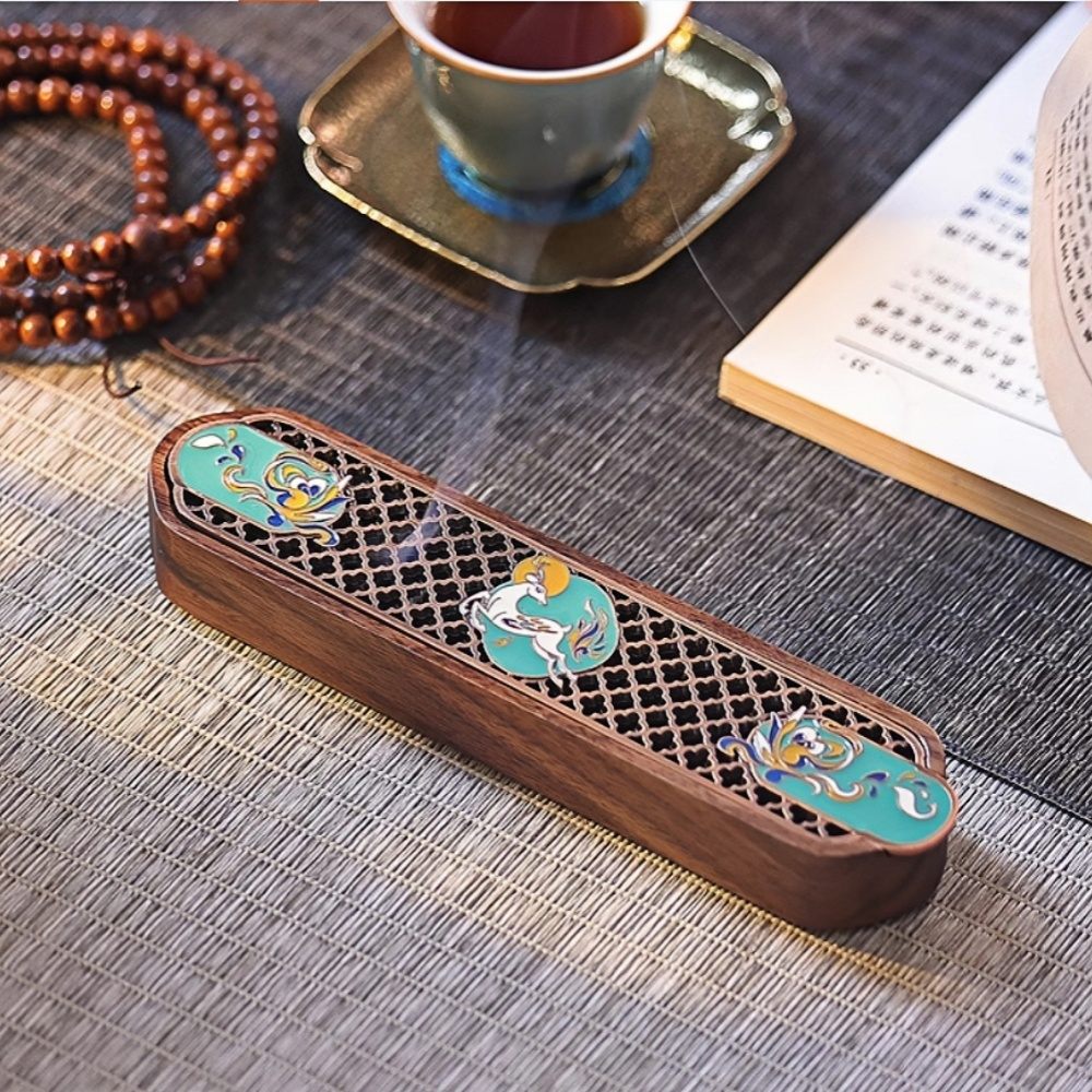 Antique Dunhuang Theme Wooden Conical Incense Coffin Burner Holder Antique Dunhuang Theme Wooden Conical Incense Coffin Burner Holder