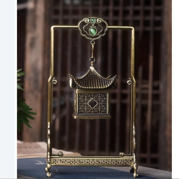 Antique Chinese Four-cornered Pavilion Shaped Hanging Bronze Incense Burner
