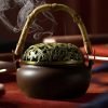 Antique Japanese Ceramic Charcoal Hand Warmer Incense Burner with Bamboo Handle & Lid