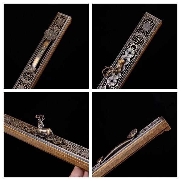 Antique Ruyi and Deer Theme Alloy Handmade Coffin Box Shaped Incense Burner Holder