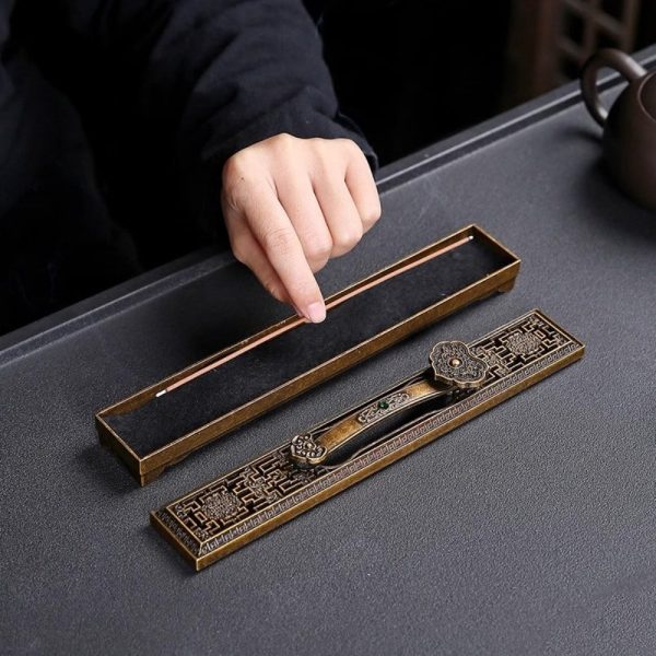 Antique Ruyi and Deer Theme Alloy Handmade Coffin Box Shaped Incense Burner Holder