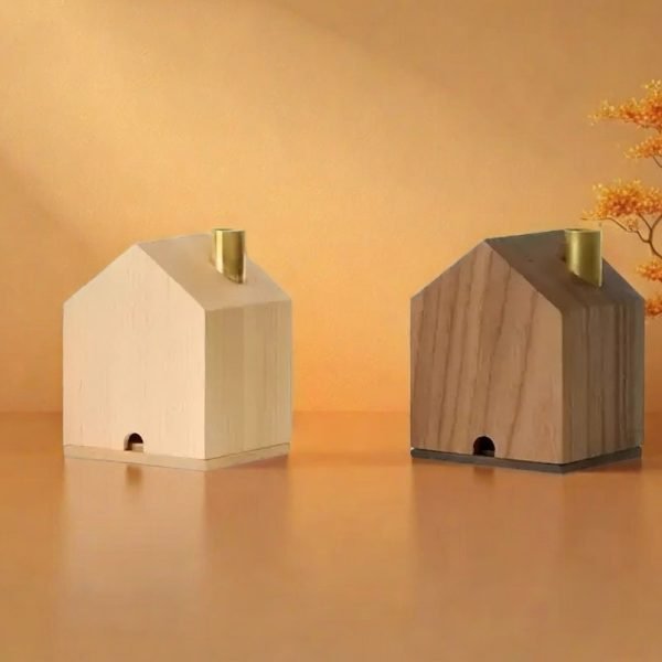 Beech Wood and Black Walnut Wood Handcrafted Log Cabin Incense Burner with with Smoking Chimney