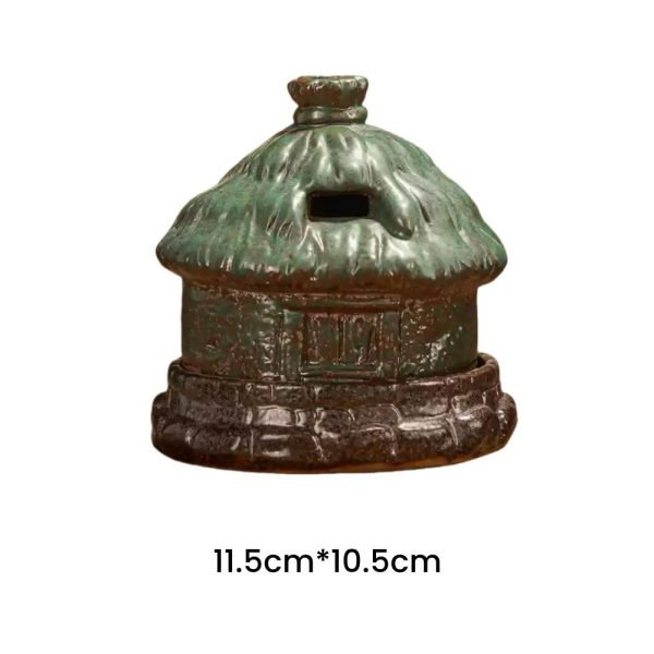 Best Brown and Green Round Ceramic Village House Incense Burner for Sale