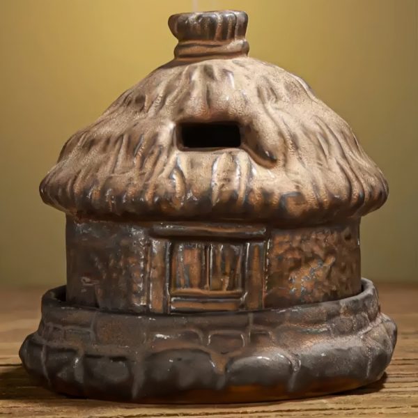 Best Brown and Green Round Ceramic Village House Incense Burner for Sale