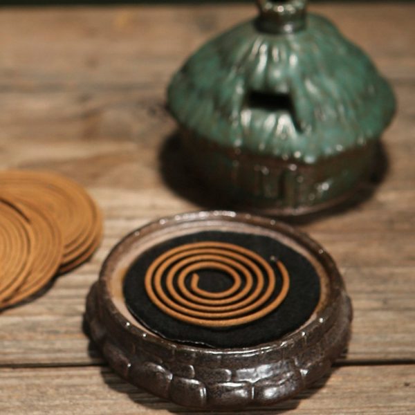 Best Brown and Green Round Ceramic Village House Incense Burner for Sale