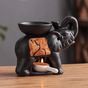 Black Elephant Theme Ceramic Candle Essential Oil Fragrance Incense Burner for Sale