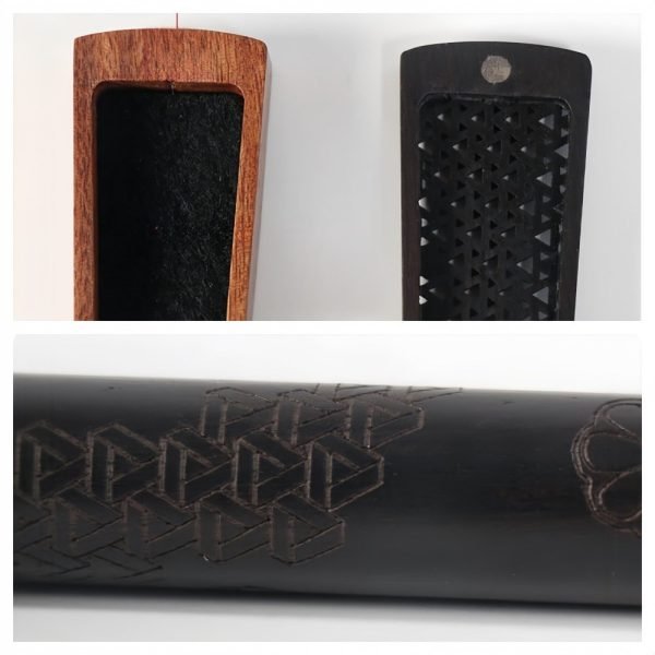 Black and Brown Folding Fan Shaped Antique Wooden Coffin Box Incense Burner Holder